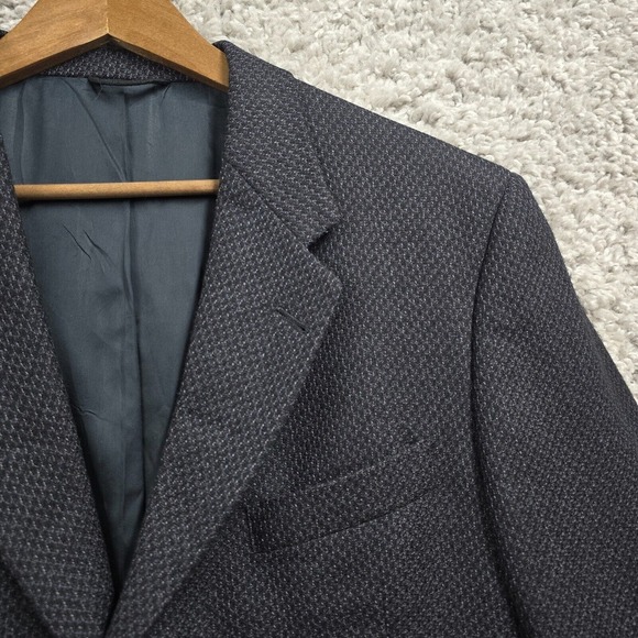 Hart Schaffner Marx Sport Coat‎ Mens 42R Black Blue 3 Button Wool No Vent Office - Picture 3 of 16